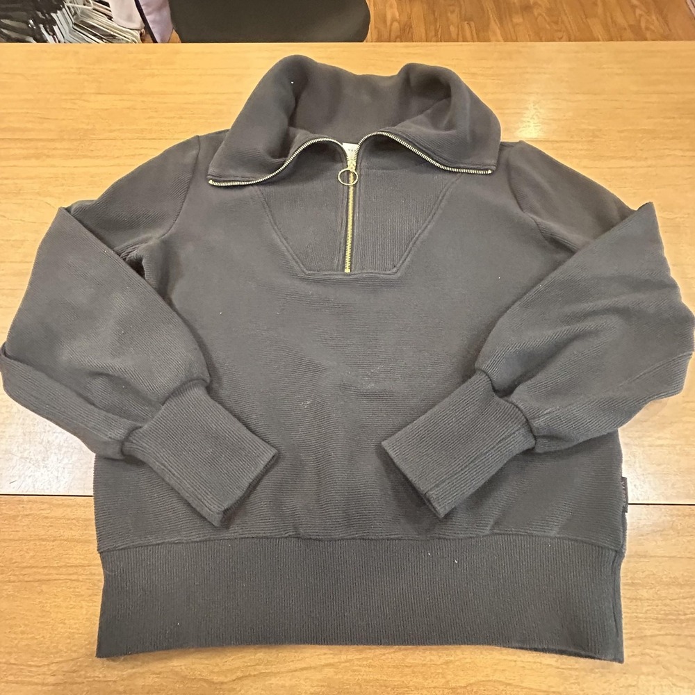 Varley Sweatshirt Womens Small Gray 1/2 Zip High Neck Ribbed Pullover Athletic